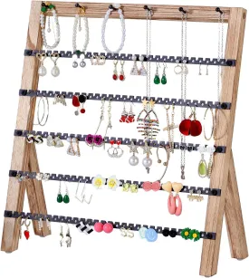 Jewelry Organizer, Earring Holder Organizer, 6 Tiers Wooden Earring Stand, Necklace Holder, Jewelry Stand, Earring Display with 140 Earring Holes and 6 Necklace Hooks