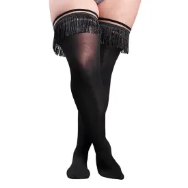 Kix'ies Keila Semi Opaque Fringe Thigh High Black D