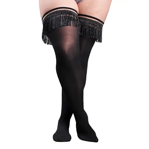 Kix'ies Keila Semi Opaque Fringe Thigh High Black D