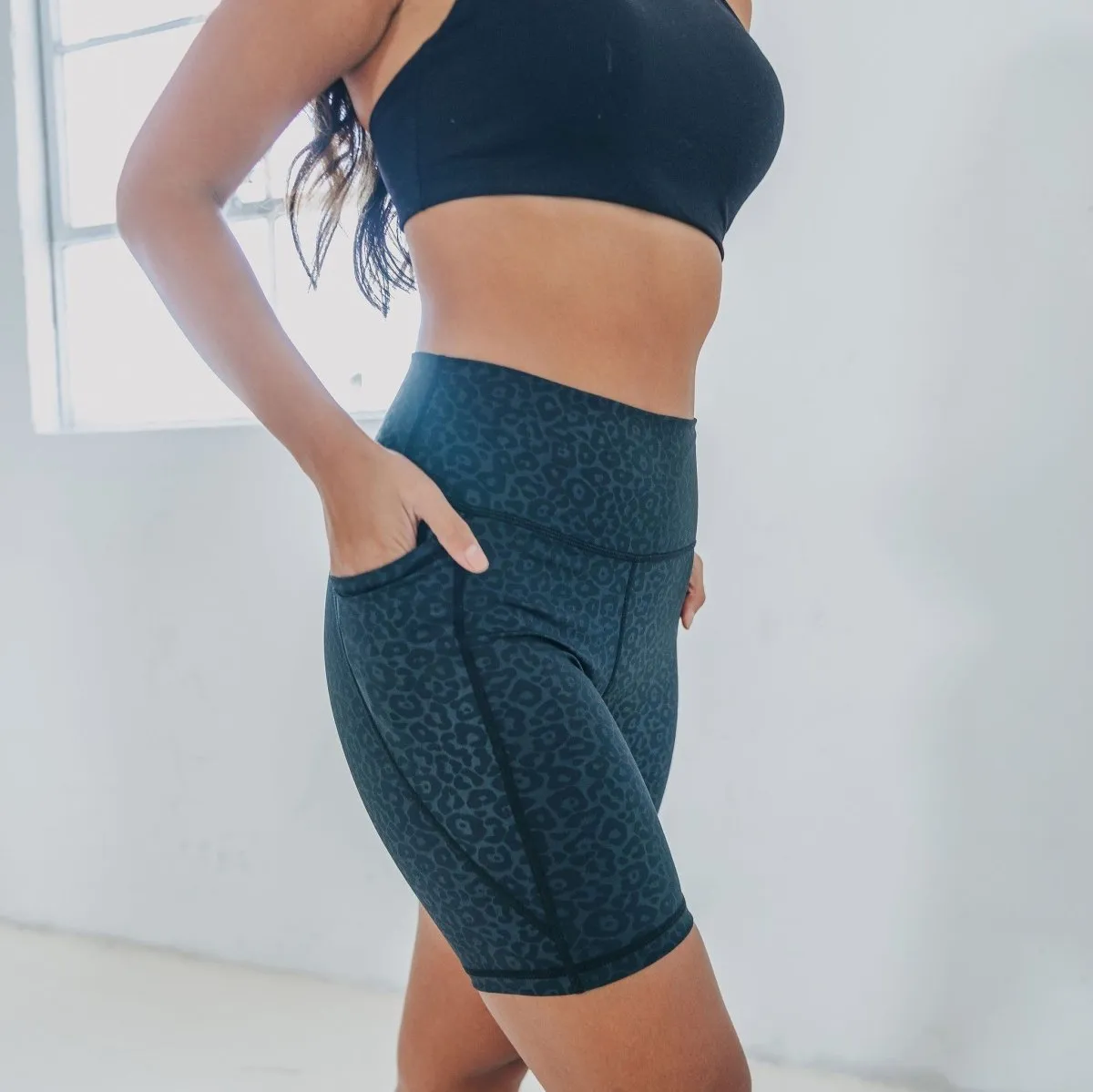 Lux High Waisted Rio Shorts (7 in. inseam) - Black Leopard