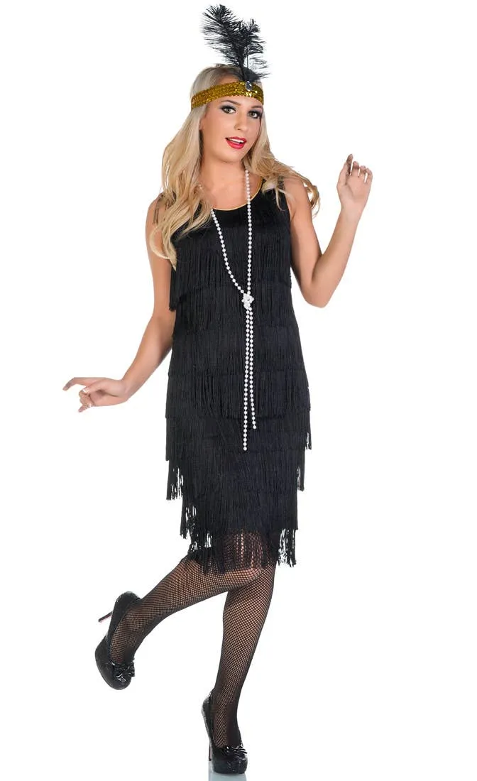Miss Millie Long Black Womens 1920s Flapper Dress Costume