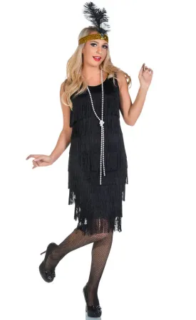 Miss Millie Long Black Womens 1920s Flapper Dress Costume