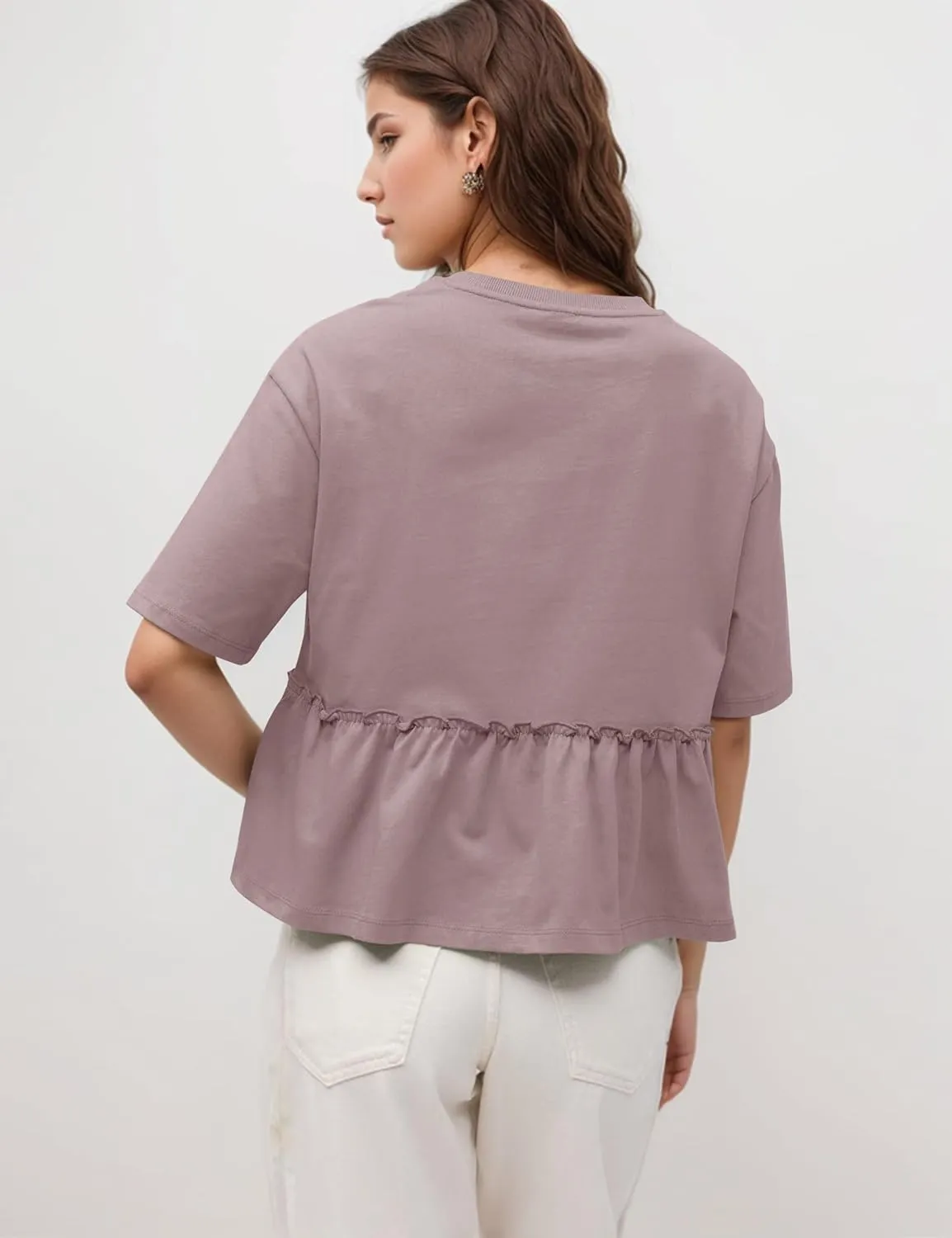 MISSACTIVER Women's Cute Ruffle Hem Babydoll Tee Shirt Casual Crew Neck Short Sleeve Loose Fit Flowy Peplum T-Shirt Tops