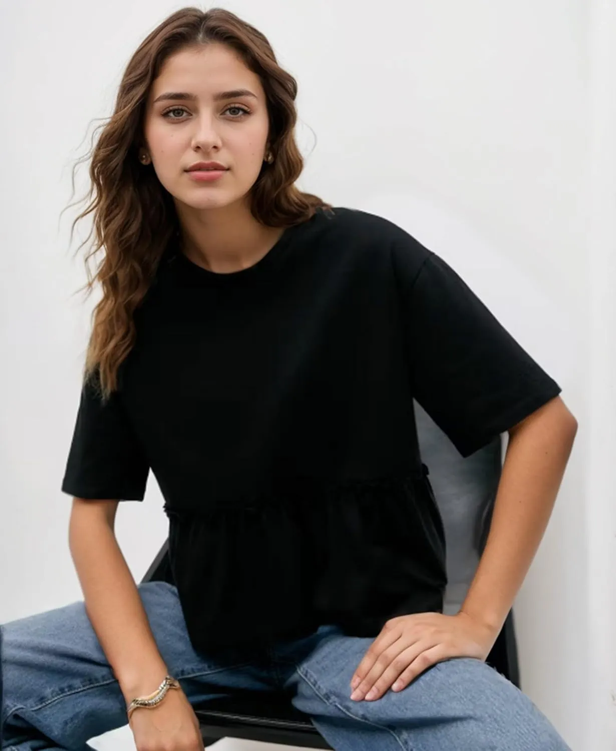 MISSACTIVER Women's Cute Ruffle Hem Babydoll Tee Shirt Casual Crew Neck Short Sleeve Loose Fit Flowy Peplum T-Shirt Tops