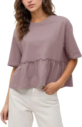 MISSACTIVER Women's Cute Ruffle Hem Babydoll Tee Shirt Casual Crew Neck Short Sleeve Loose Fit Flowy Peplum T-Shirt Tops