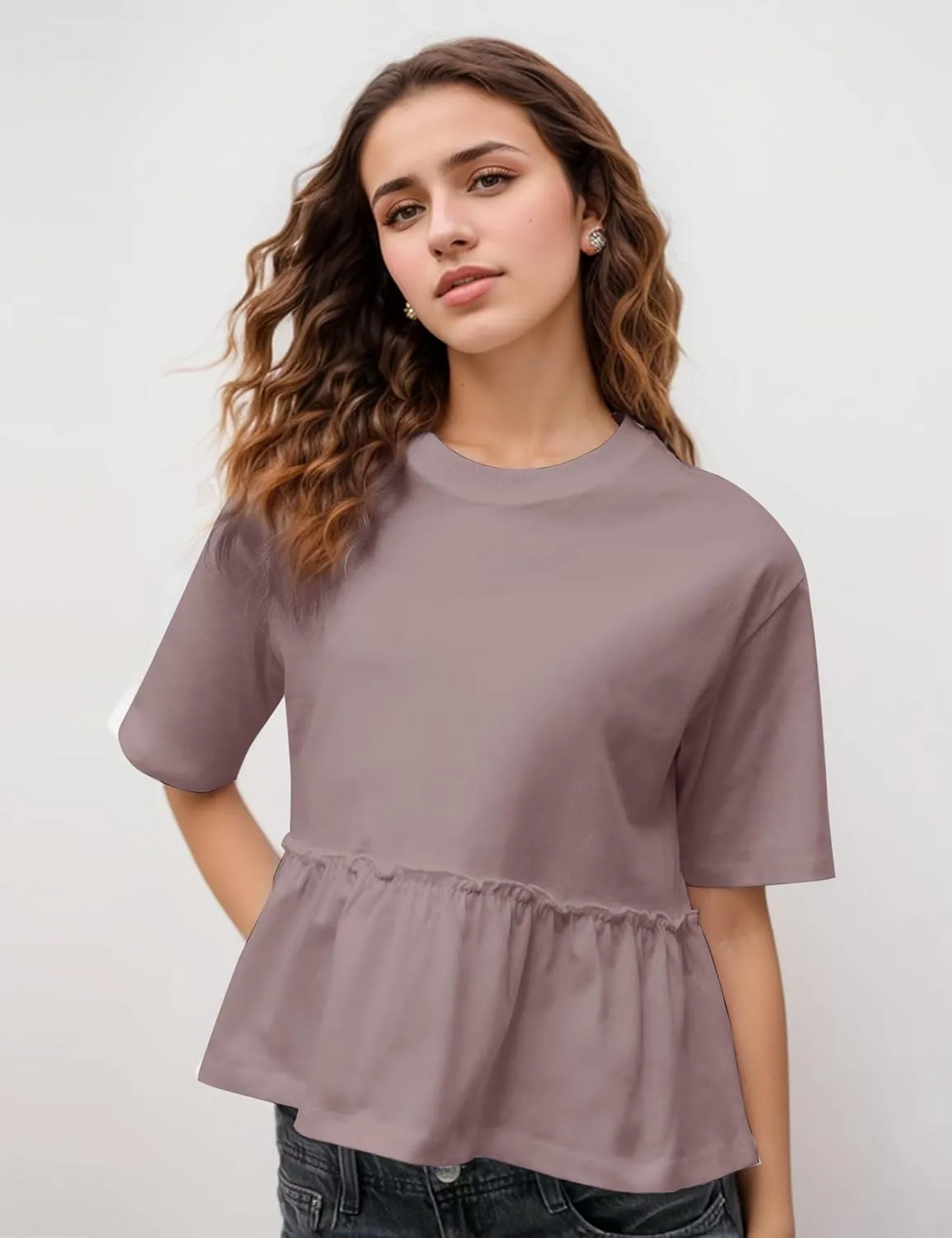 MISSACTIVER Women's Cute Ruffle Hem Babydoll Tee Shirt Casual Crew Neck Short Sleeve Loose Fit Flowy Peplum T-Shirt Tops