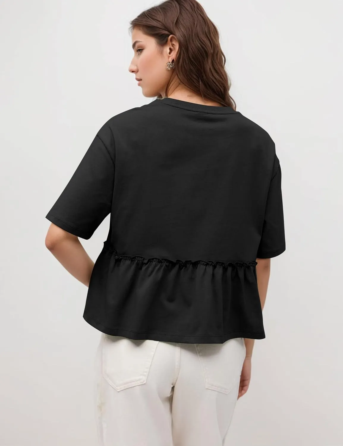 MISSACTIVER Women's Cute Ruffle Hem Babydoll Tee Shirt Casual Crew Neck Short Sleeve Loose Fit Flowy Peplum T-Shirt Tops