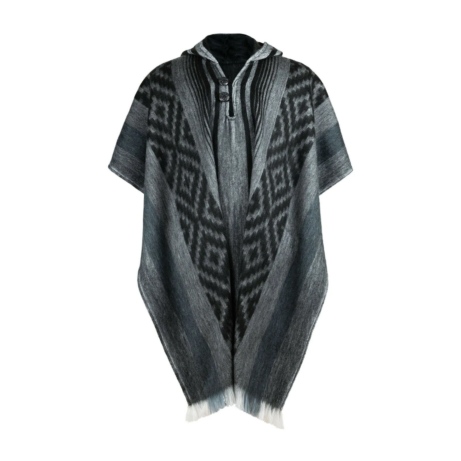 Nambija - Lightweight Baby Alpaca Hooded Poncho - Charcoal With Diamonds Pattern - Unisex