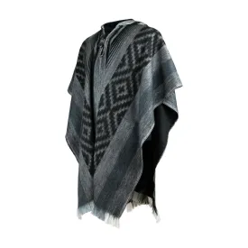 Nambija - Lightweight Baby Alpaca Hooded Poncho - Charcoal With Diamonds Pattern - Unisex