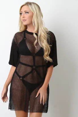 Netted Contrast Short Sleeve Shift Dress