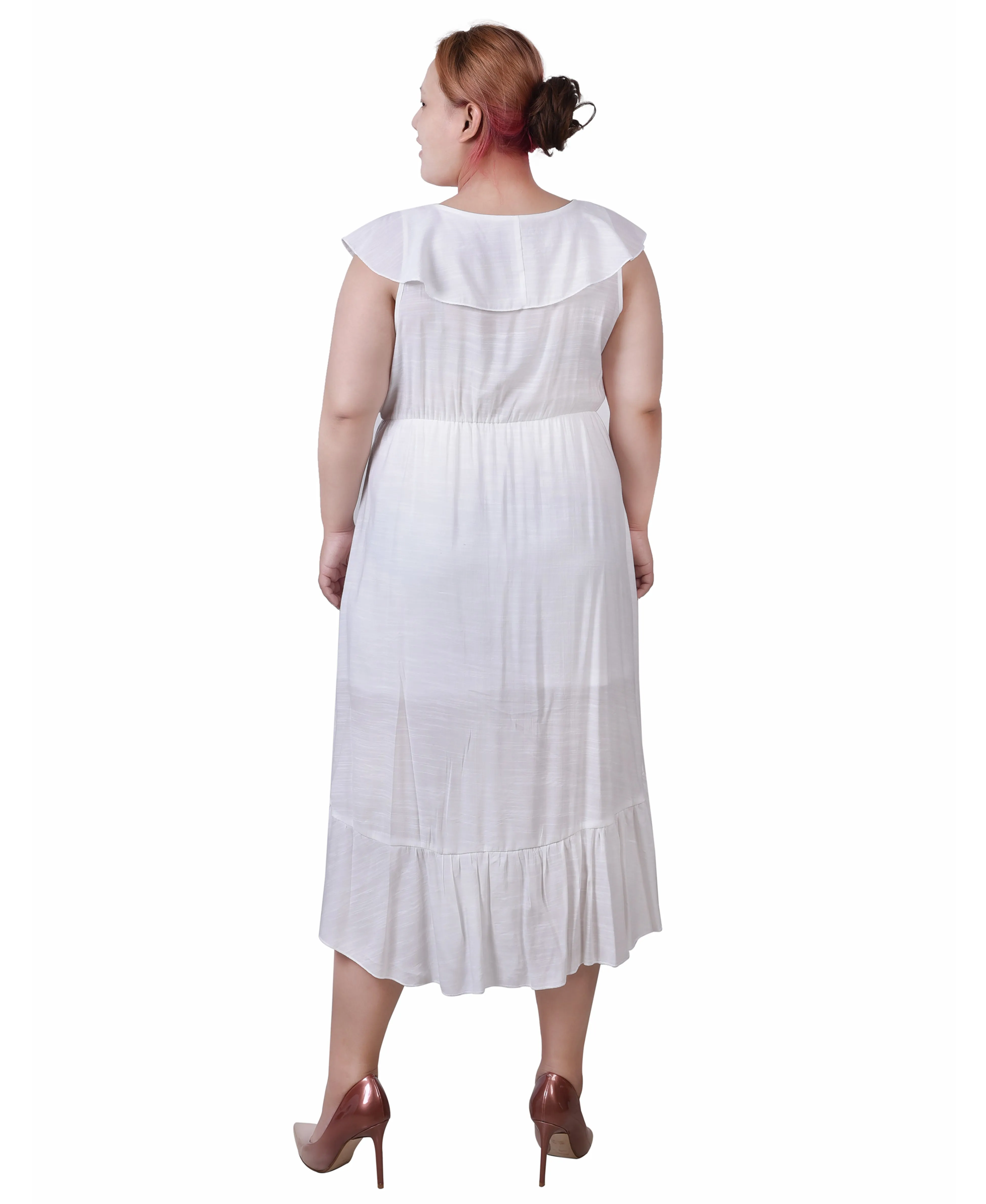 Plus Size Sleeveless Flounced Dress