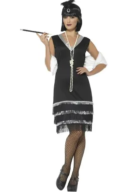Ritzy Black and Silver Womens Plus Size Flapper Dress Costume