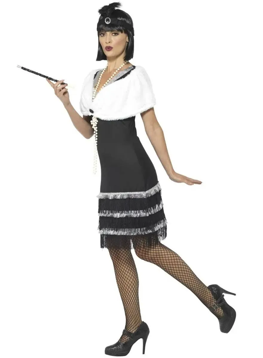 Ritzy Black and Silver Womens Plus Size Flapper Dress Costume