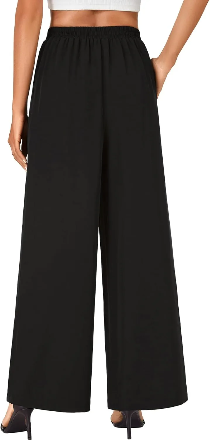 Rooscier Women's Wide Leg Pants Loose Fit High Elastic Waisted Pleated Front Casual Long Trousers with Pockets