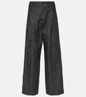 'S Max Mara Athos Wide Leg Chambray Pants, Black