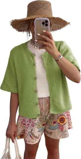 SCUSTY Women's Lightweight Cardigan Short Sleeve Button-Down Summer Cardigan Sweater