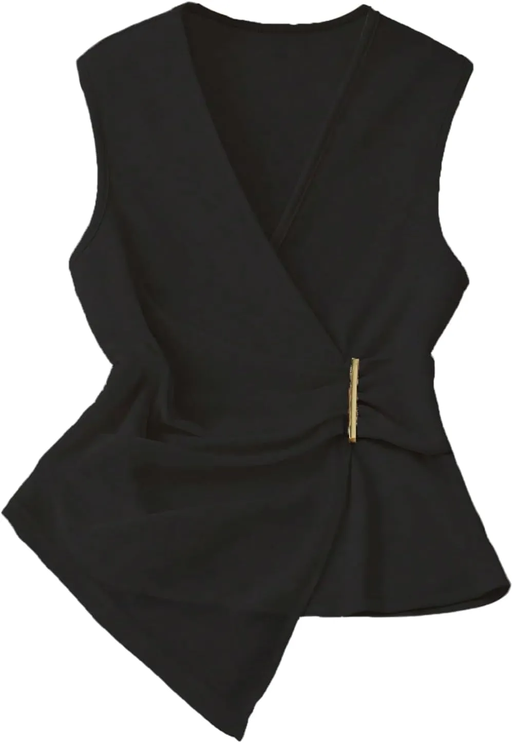 SHENHE Women's Wrap V Neck Mesh Panel Sleeveless Blouse Asymmetrical Business Casual Top