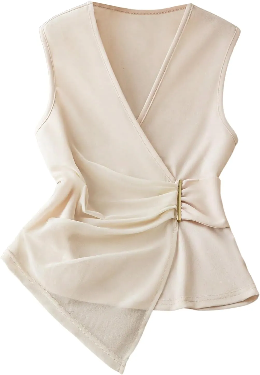 SHENHE Women's Wrap V Neck Mesh Panel Sleeveless Blouse Asymmetrical Business Casual Top