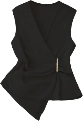 SHENHE Women's Wrap V Neck Mesh Panel Sleeveless Blouse Asymmetrical Business Casual Top