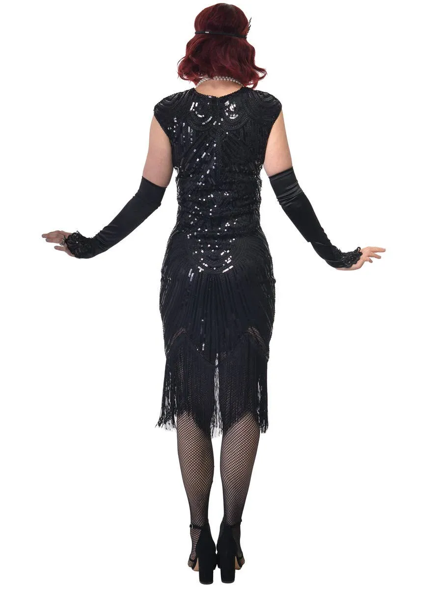 Shiny Black 1920s Womens Gatsby Dress Costume with Sequins
