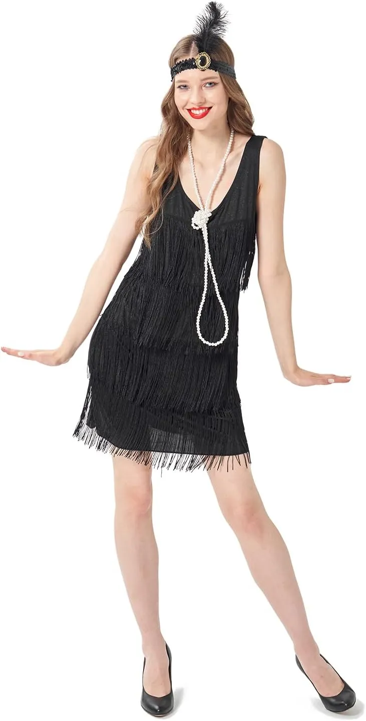Sincere Party Roaring the 20s Flapper Costume for Women,Great Gatsby Flapper Dresses with Necklace and Headband