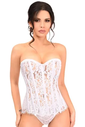 Steel Boned White Sheer Lace Corset w/Rhinestones