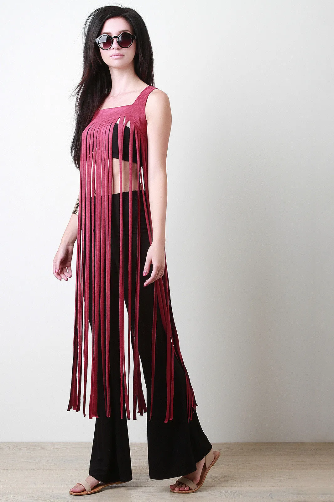 Suede Falling Fringe Maxi Top