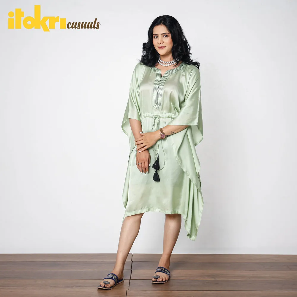Tea Green Modal Silk Kaftan Dress (Medium)