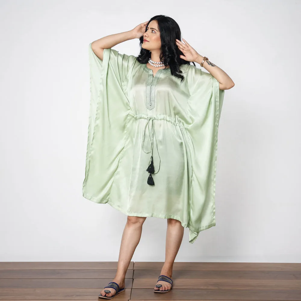 Tea Green Modal Silk Kaftan Dress (Medium)