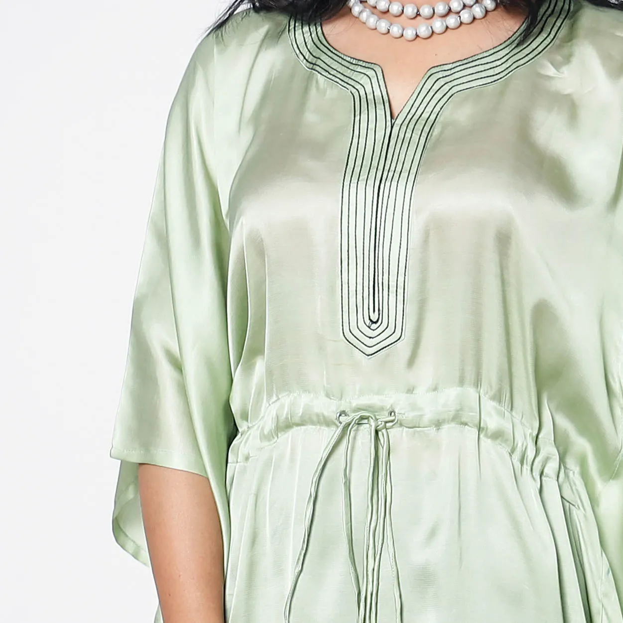 Tea Green Modal Silk Kaftan Dress (Medium)