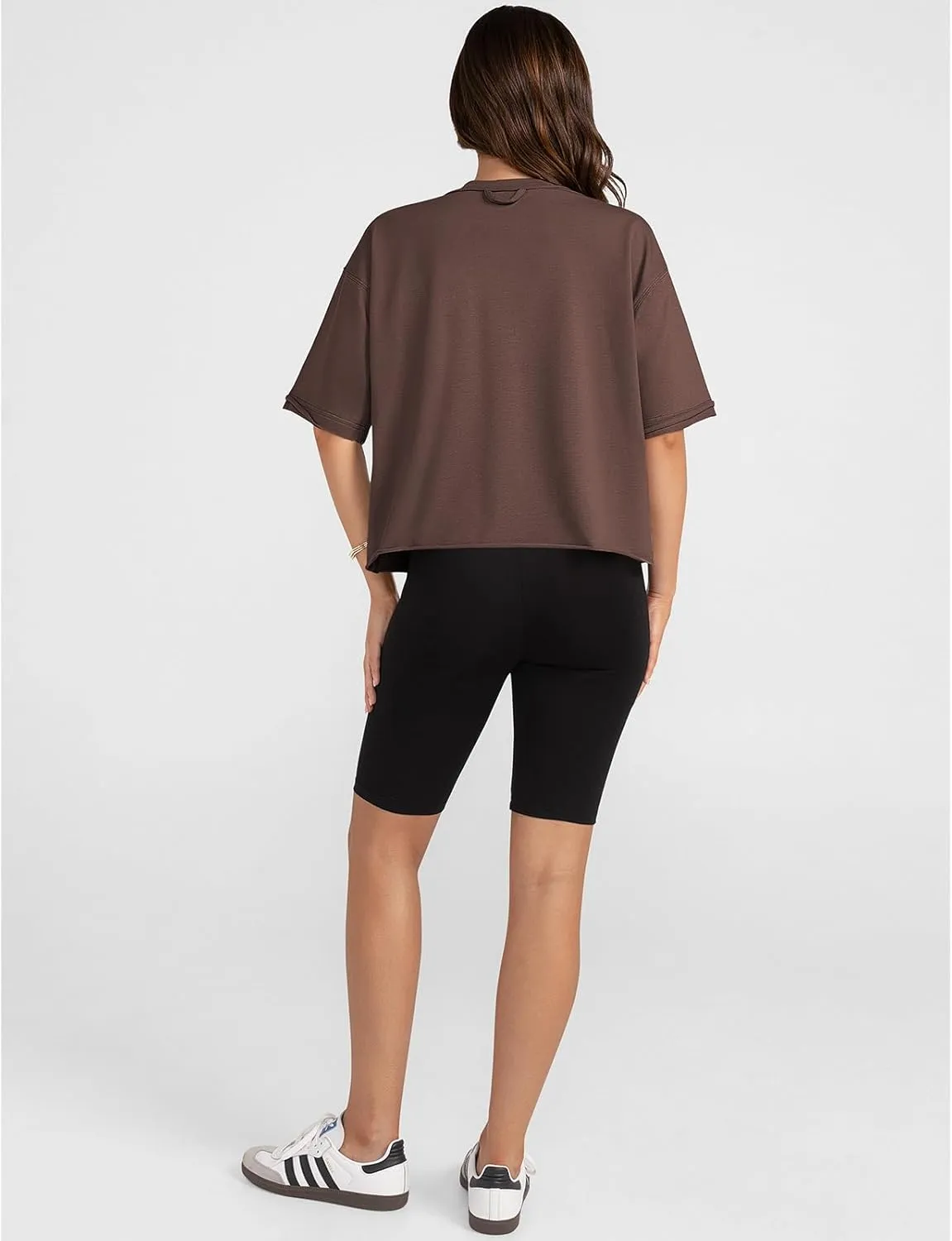 UEU Women's Comfy Basic Workout Gym Short Sleeve Crop Tops Casual Loose Oversized T-Shirts