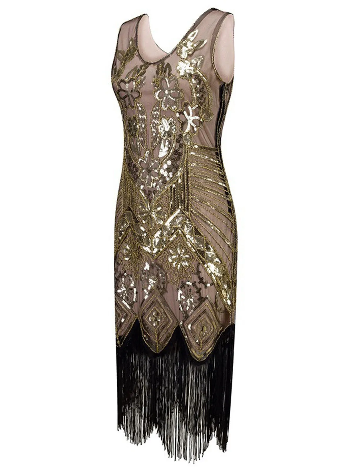 [US Warehouse] 1920s Floral Beaded Flapper Dress