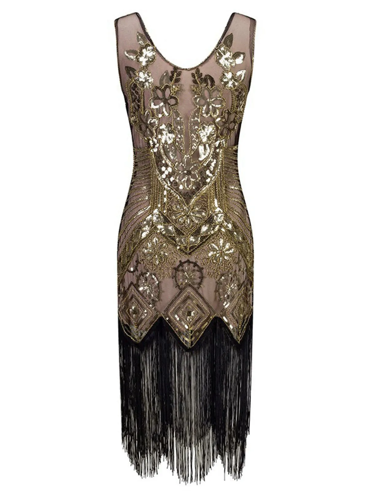 [US Warehouse] 1920s Floral Beaded Flapper Dress