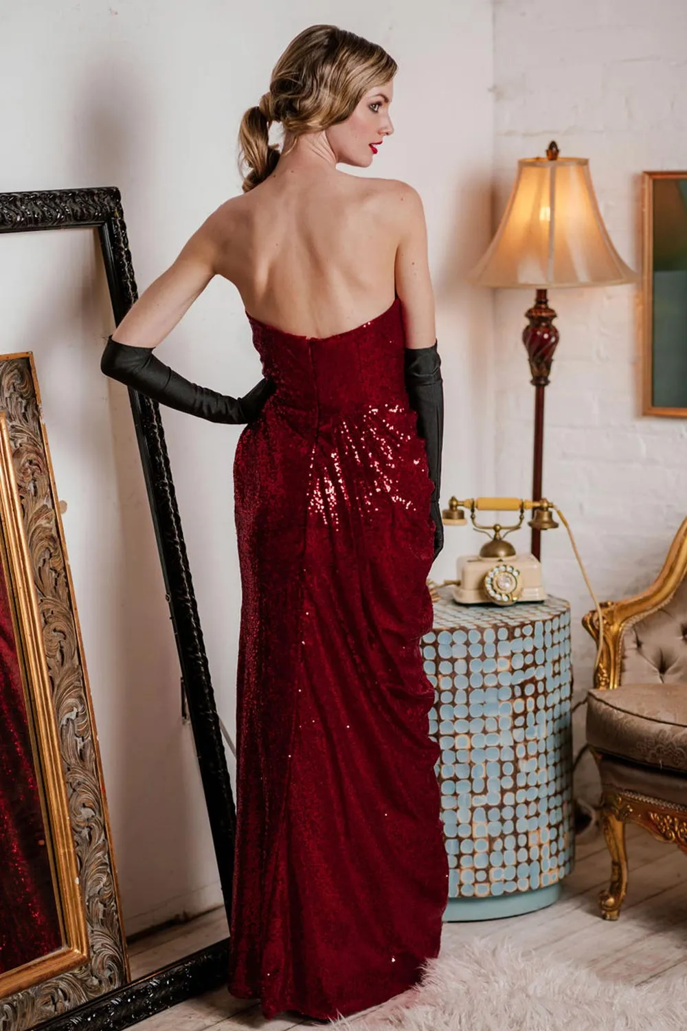 [US Warehouse] 1920s Strapless Sequin Bridesmaid Dress