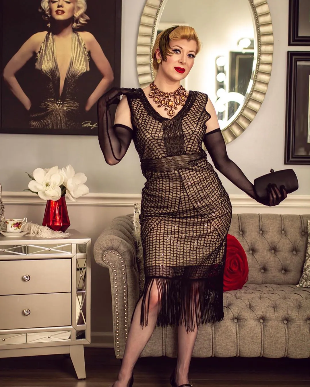 [US Warehouse] Apricot 1920s Sequin Fringe Flapper Dress