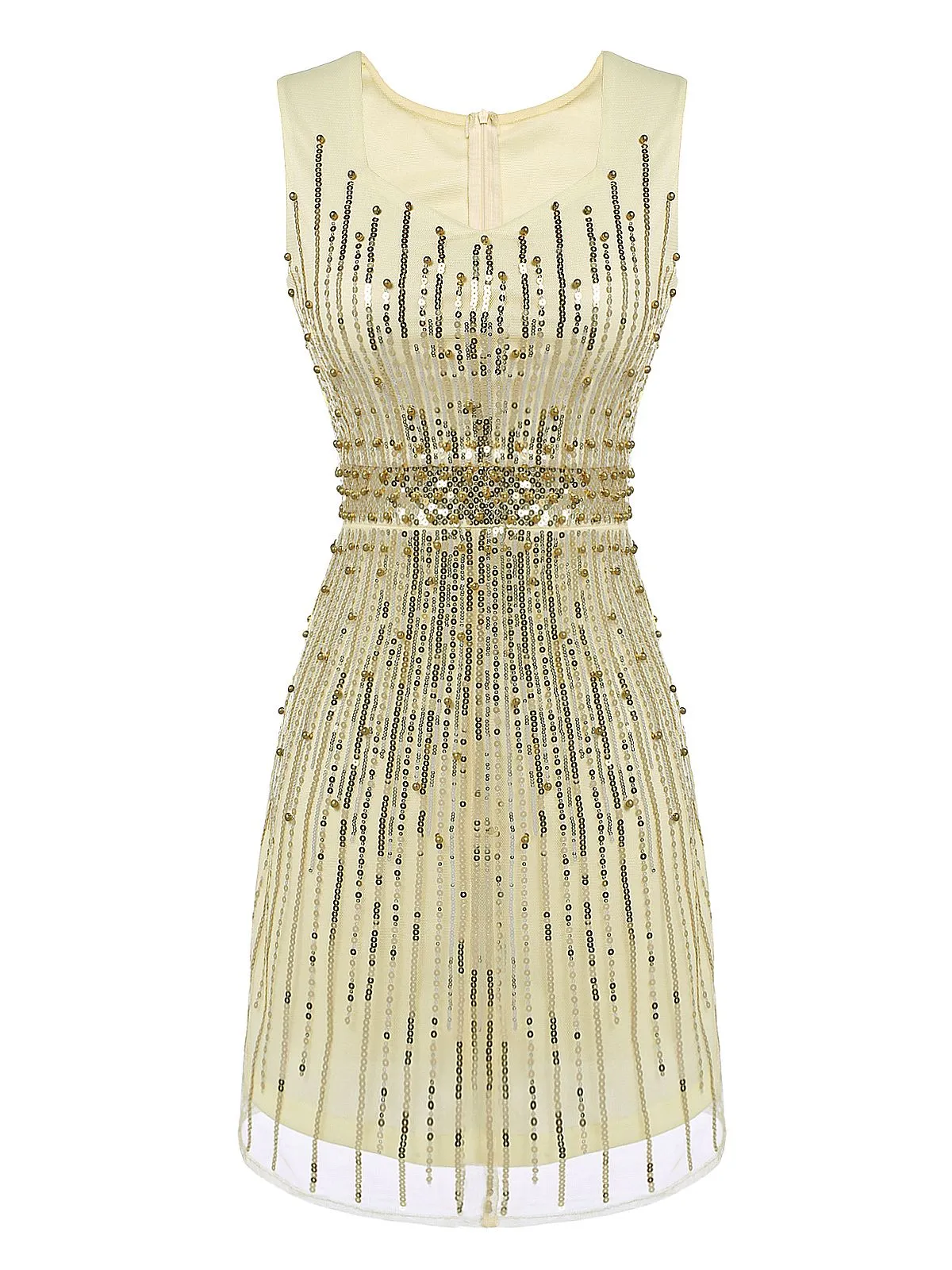 [US Warehouse] Beige 1920s Sequined Embellished Dress