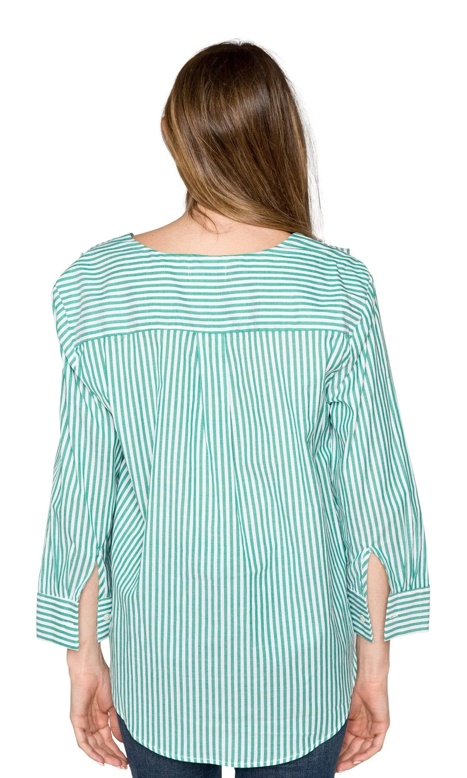 Velvet by Graham & Spencer Hama Striped Ruffle Front Button Up Top