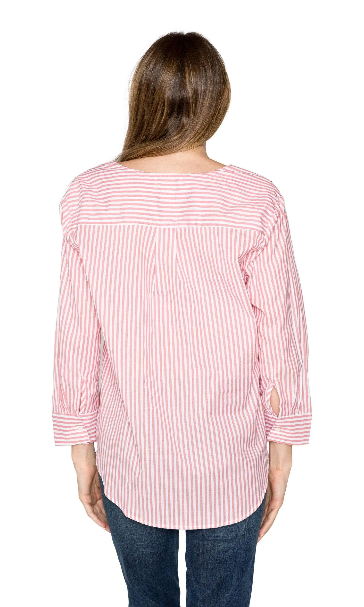 Velvet by Graham & Spencer Hama Striped Ruffle Front Button Up Top