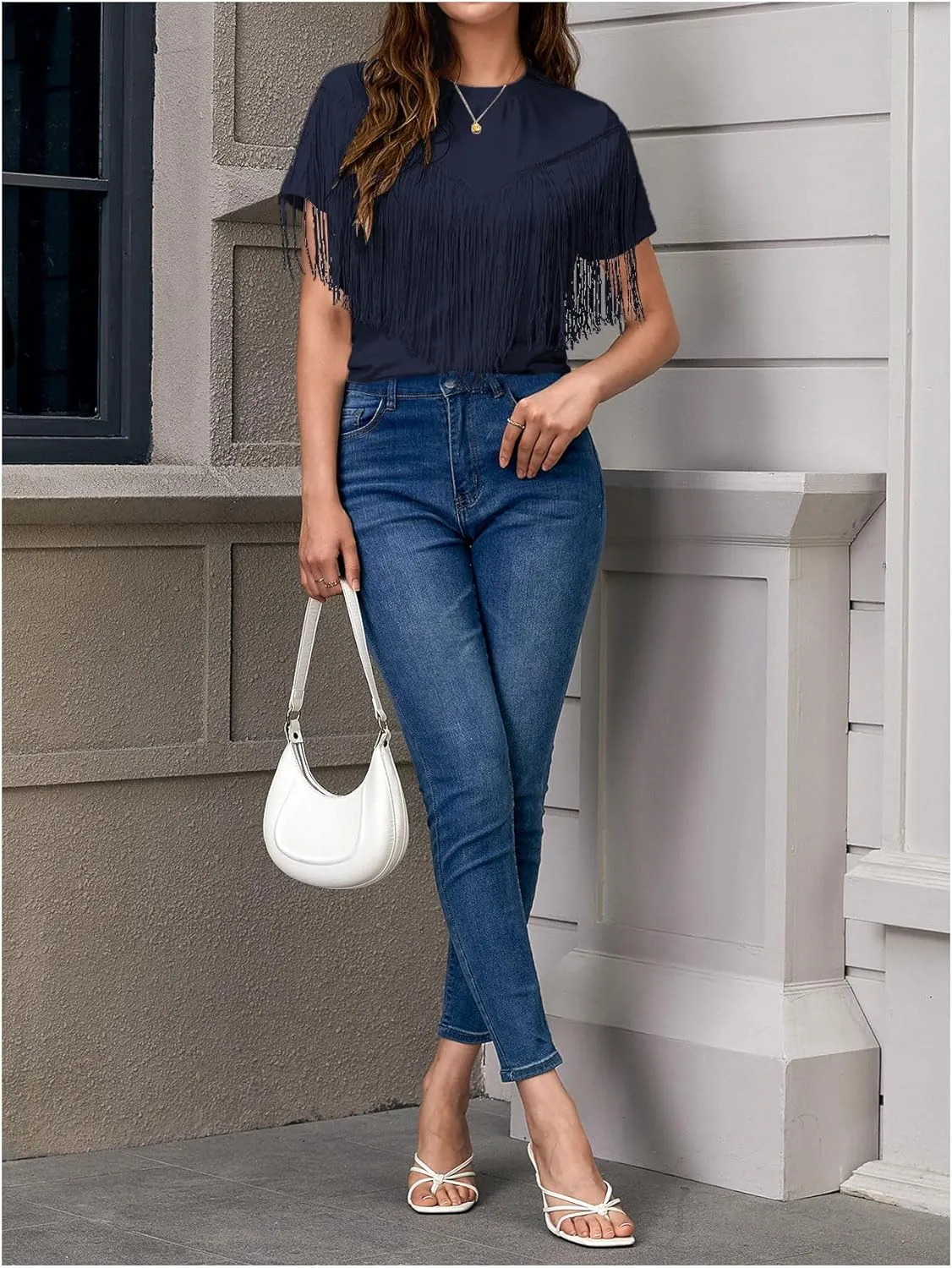 Verdusa Women's Short Sleeve Fringe Tops Tassel Trim Cowgirl Shirts Western Outfits