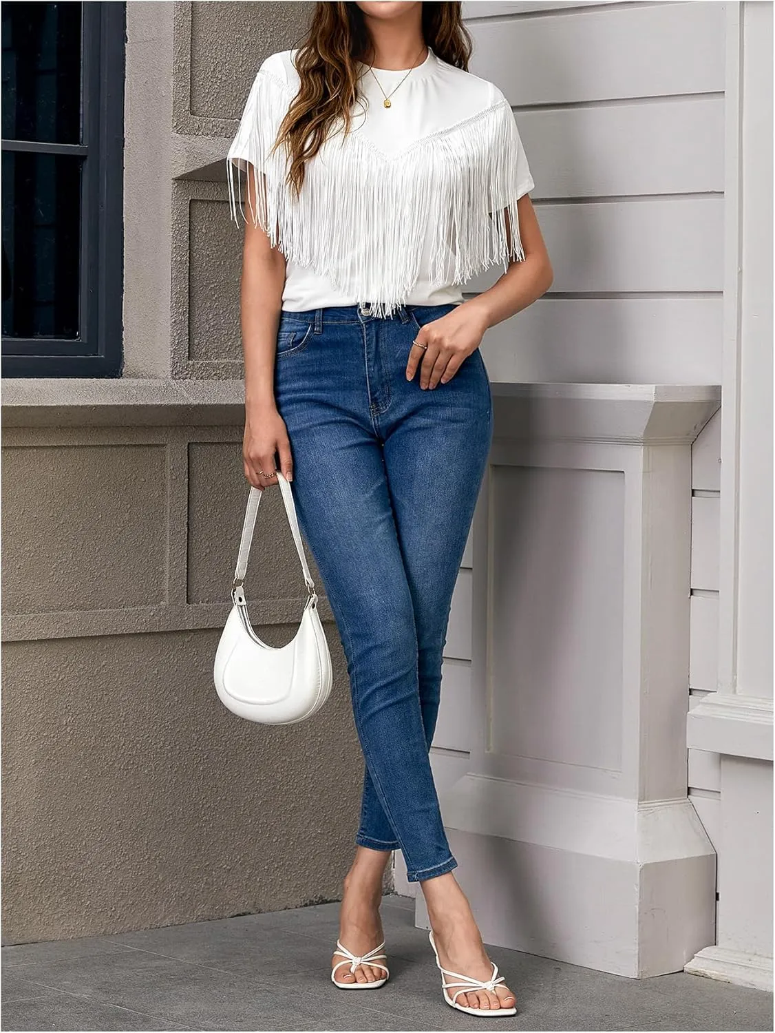 Verdusa Women's Short Sleeve Fringe Tops Tassel Trim Cowgirl Shirts Western Outfits
