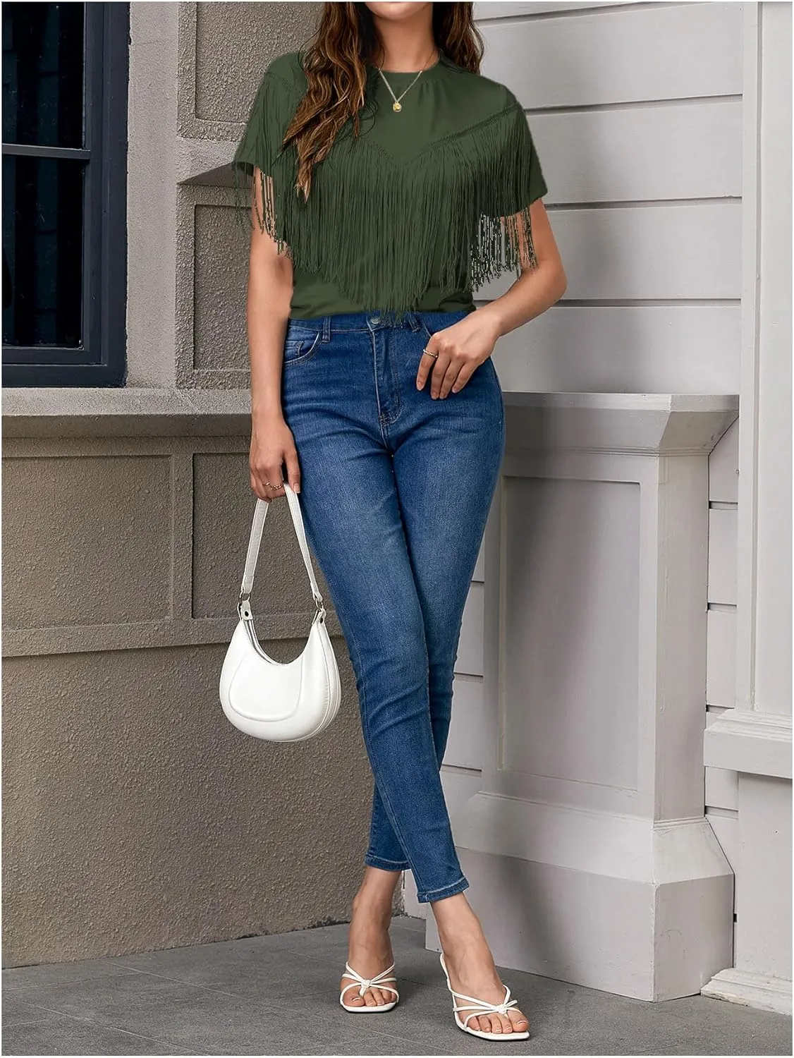 Verdusa Women's Short Sleeve Fringe Tops Tassel Trim Cowgirl Shirts Western Outfits