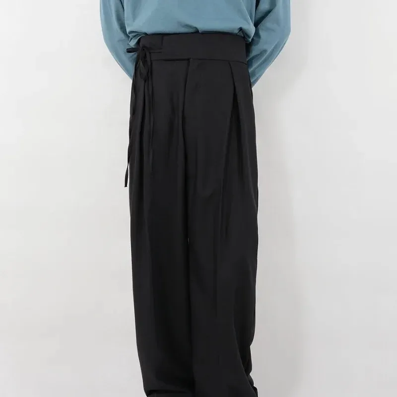 Wiaofellas  -  Summer Casual Pants Korean Version High-end Versatile Unisex Strappy Trousers Retro Trendy Straight-leg Drapey Wide-leg Trousers