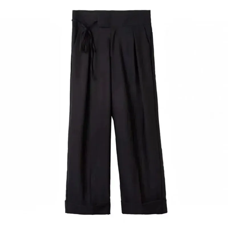 Wiaofellas  -  Summer Casual Pants Korean Version High-end Versatile Unisex Strappy Trousers Retro Trendy Straight-leg Drapey Wide-leg Trousers