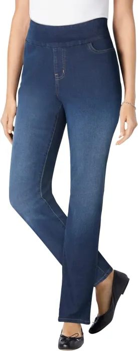Woman Within Plus Size Flex-Fit Pull-On Straight-Leg Denim Jean