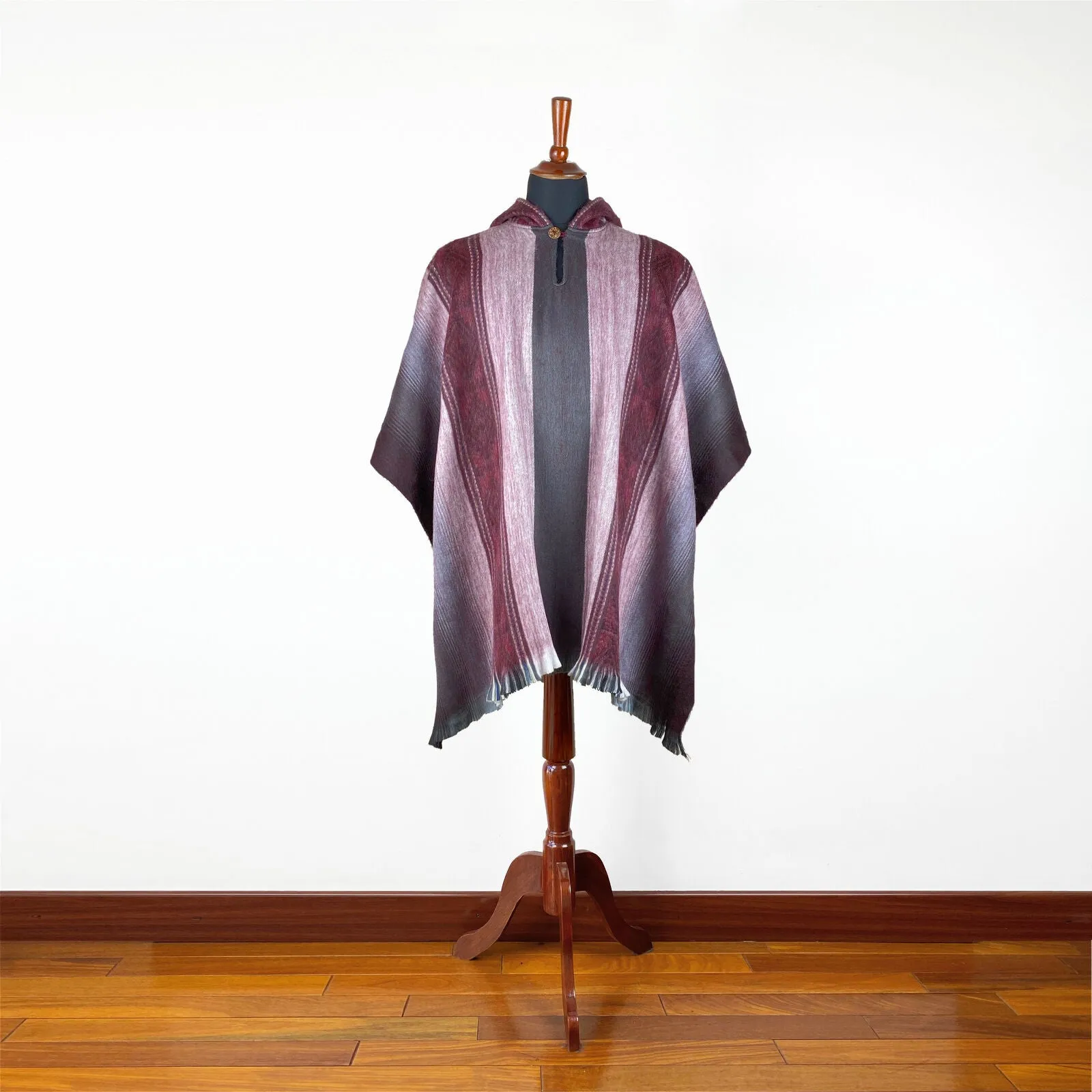 Yaruqui - Lightweight Baby Alpaca Hooded Poncho - Burgundy - Unisex
